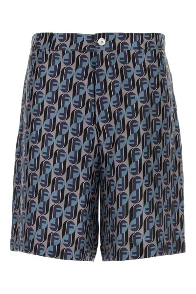 Fendi Silk Bermuda Shorts Featuring All-over Print In Black