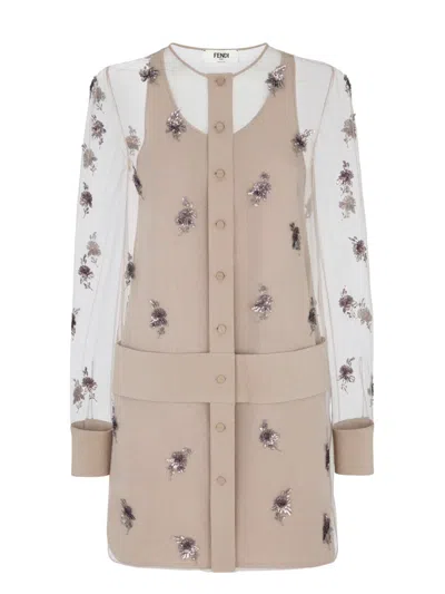 Fendi Embroidered Tulle Mini Dress