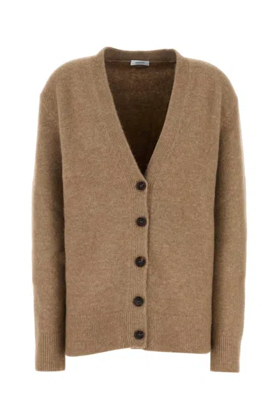 Ferragamo Camel Stretch Alpaca Blend Oversize Cardigan In Brown