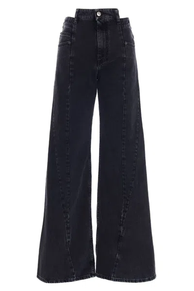 Maison Margiela Black Jeans With Wide Leg And Four-stitch Moniker Logo In Denim Woman