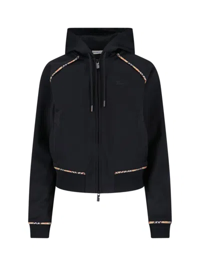 Burberry Women Cotton Blend Zipped Hoodie In Black