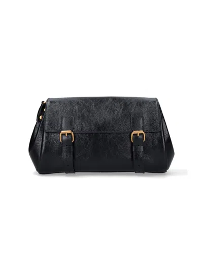 Dries Van Noten Textured Leather Shoulder Bag With Gold-tone Buckle Closure In Black