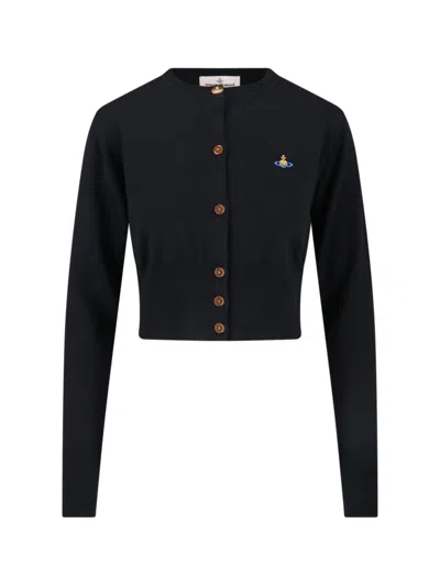 Vivienne Westwood Cropped Cardigan With Button-down Front And Embroidered Detail In Black