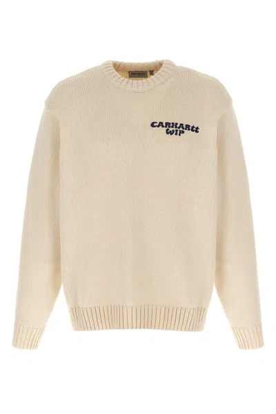 Carhartt Beige Logo Embroidered Sweater In Gray