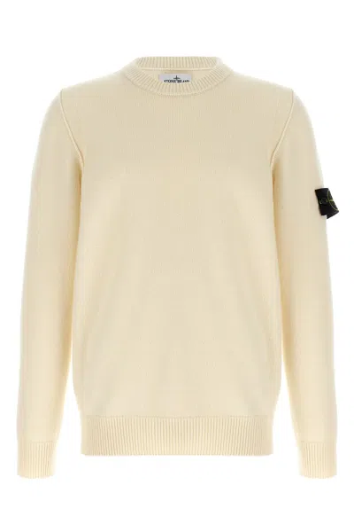 Stone Island Ivory Ribbed Knit Sweater With Crew Neckline In Multi