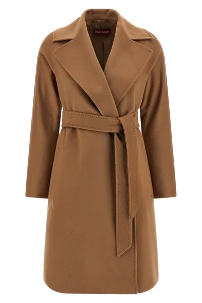 Max Mara Hazelnut Robe Coat In Cashmere Wool And Silk In Brown