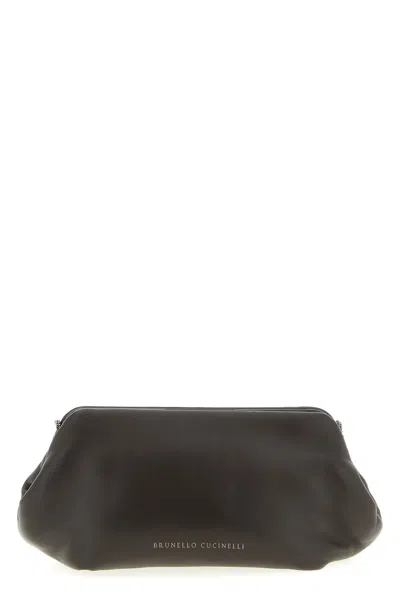 Brunello Cucinelli Chain Strap Shoulder Bag With Soft Texture In Gray