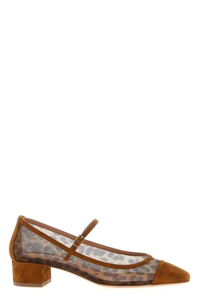 Aquazzura Animal Print Block Heel Square Toe Pumps In Brown