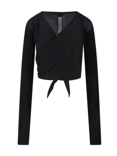 Rick Owens V-neck Knit Top With Crossed Front Detail In Black