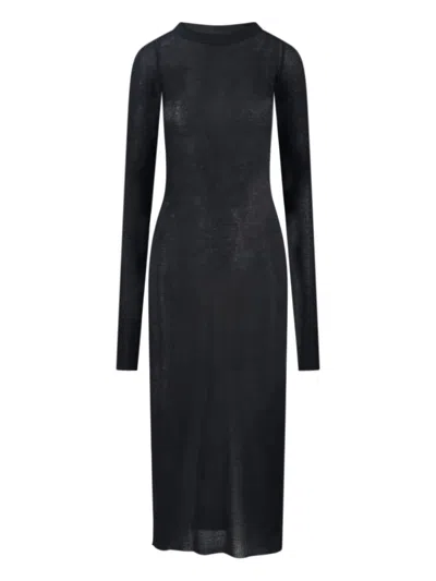 Rick Owens Sheer Long Sleeve Knee Length Dress In Black