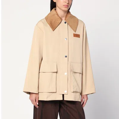 Ganni Womens Oversized-collar Brand-patch Woven Jacket Pale Khaki In Neutral