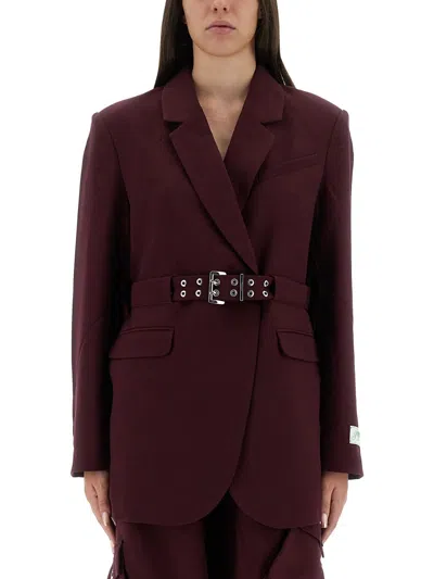 Ganni Future Twill Suiting Blazer In Burgundy