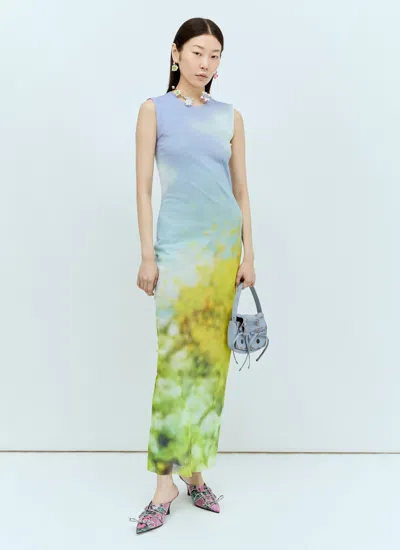 Acne Studios Sleeveless Maxi Dress Blurred Print In Purple