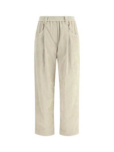 Brunello Cucinelli Velvet Pants In Neutral