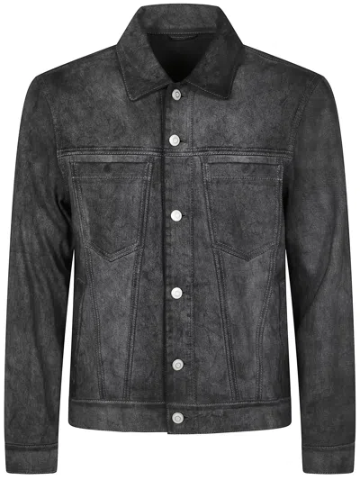 Giorgio Brato Denim Jacket Mix Eco Lamb Leather In Gray