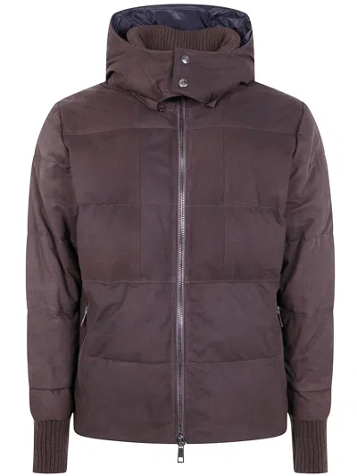 Giorgio Brato Nabuck Leather Padded Jacket In Brown