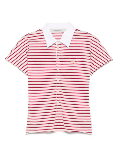 Golden Goose Natalia Slim Fit Striped Cotton Polo Shirt In Pink