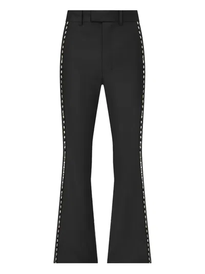 Amiri Crystal-trim Creased Flared Trousers In Black