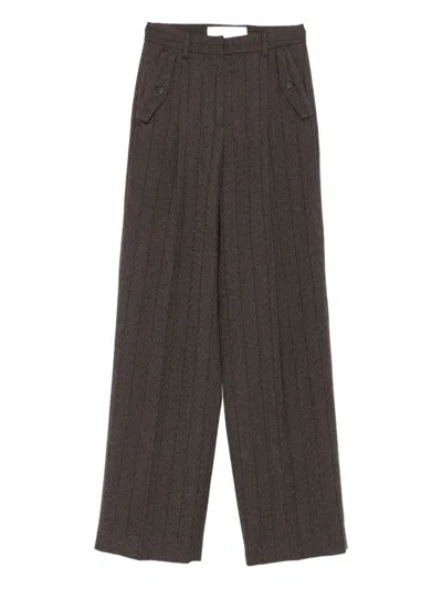 Golden Goose Brown Pinstripe Wool Wide-leg Trousers In Brown