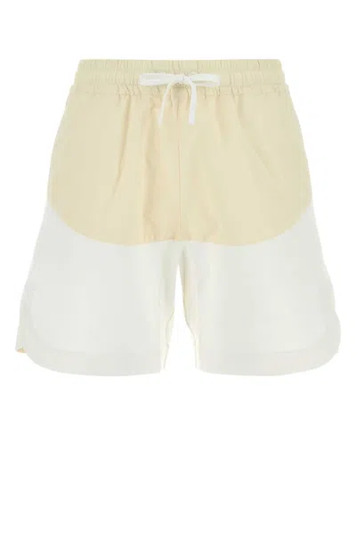 Herno Two-tone Stretch Cotton Blend And Nylon Shorts In Yellow