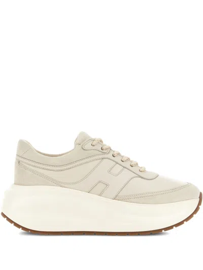 Hogan 'rebel' Calf Leather Sneakers In Ivory In Multi