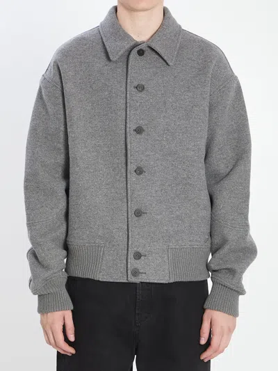 Jacquemus Mens Grey Feltro Pointed-collar Wool Bomber Jacket