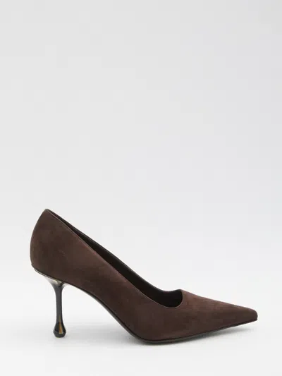 Jimmy Choo Ixia Pointed Toe Suede Pumps In Brown