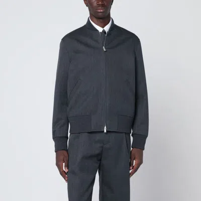 Lardini Wool Bomber With Zip And Collar Detail In Blue