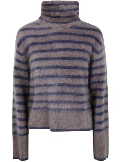 Lisa Yang The Floren Brushed Striped Turtleneck Sweater In Gray