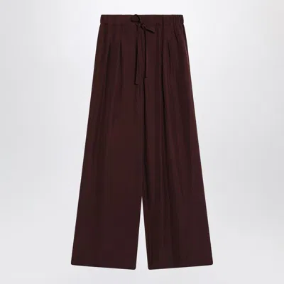 Loewe Embroidered Logo Silk Palazzo Pants In Brown