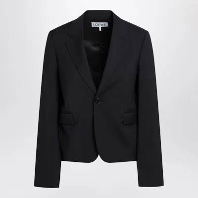 Loewe Navy Blue Single-breasted Jacket In Wool Women In Black