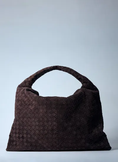 Bottega Veneta Hop Large Shoulder Bag Fondant In Suede In Brown