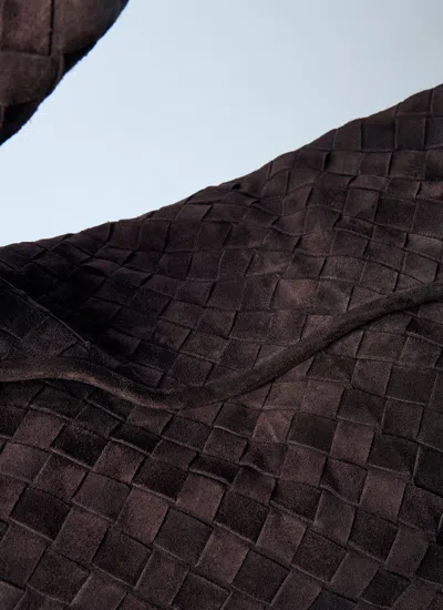 Bottega Veneta Hop Large Shoulder Bag Fondant In Suede In Brown