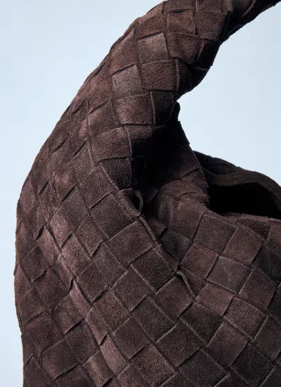 Bottega Veneta Hop Large Shoulder Bag Fondant In Suede In Brown