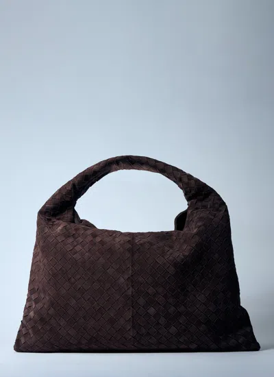 Bottega Veneta Hop Large Shoulder Bag Fondant In Suede In Brown