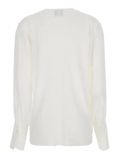 Plain White Shirt With Volant In Lightweight Fabric Woman In White