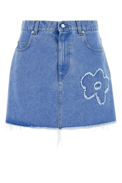 Marni Floral Embroidered Denim Skirt In Blue