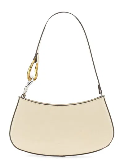 Staud Crescent-shaped Handbag With Gold And Silver Hardware In White