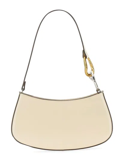 Staud Crescent-shaped Handbag With Gold And Silver Hardware In White