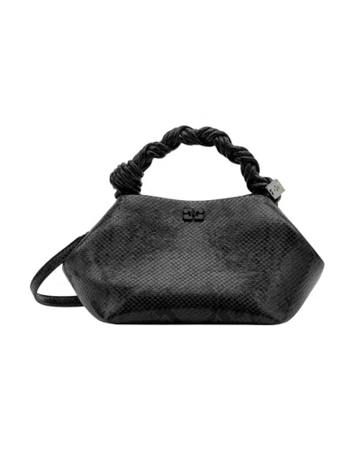 Ganni Mini Tote Bag With Twisted Handles In Gray