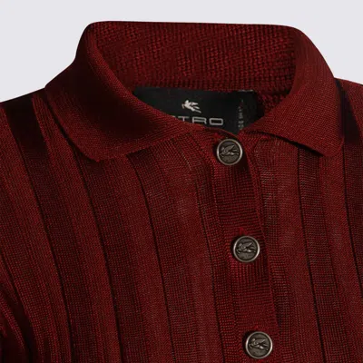 Etro Ribbed Viscose Polo Shirt In Burgundy