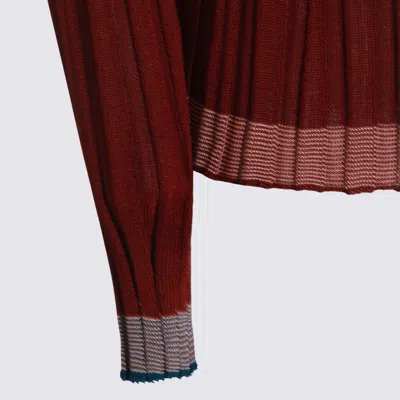 Etro Ribbed Viscose Polo Shirt In Burgundy