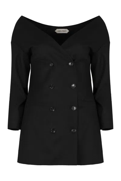 Alberta Ferretti Double-breasted Virgin Wool Jacket With Deep V-neckline In Multi