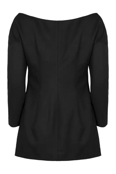 Alberta Ferretti Double-breasted Virgin Wool Jacket With Deep V-neckline In Multi