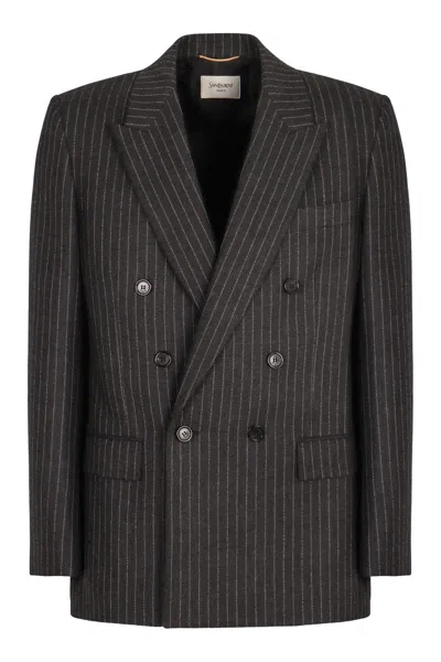 Saint Laurent Cassandre Double-breasted Jacket In Black
