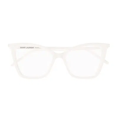Saint Laurent Sl 386 Linea Corner Angle 014 White Transparent Glasses In White
