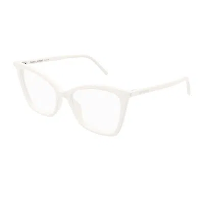 Saint Laurent Sl 386 Linea Corner Angle 014 White Transparent Glasses In White