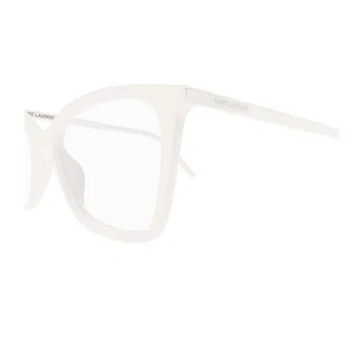 Saint Laurent Sl 386 Linea Corner Angle 014 White Transparent Glasses In White