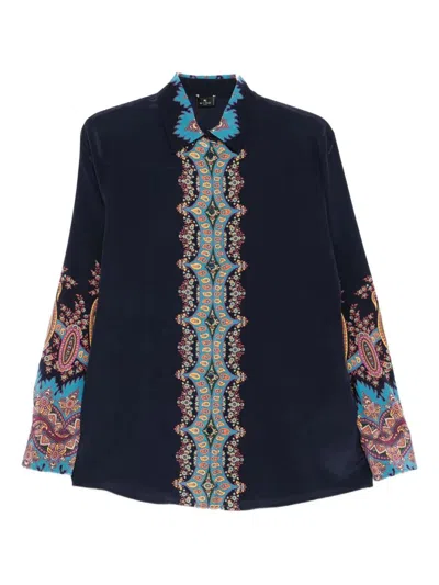Etro Paisley-print Silk Shirt In Blue