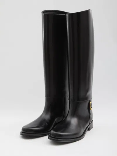 Saint Laurent Julia Buckle-embellished Leather Knee Boots In Black